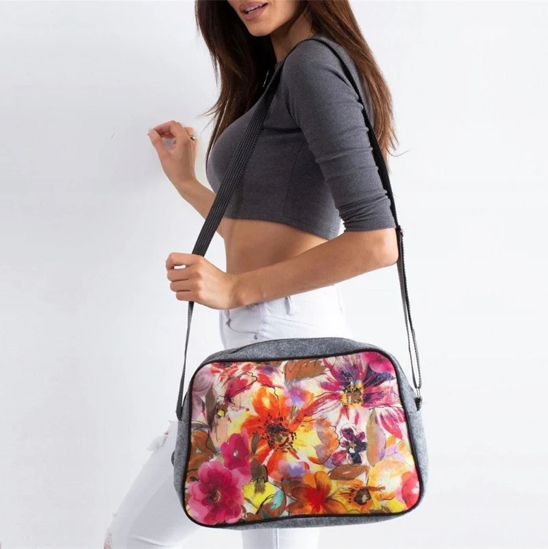 Sac bowling en feutrine écologique imprimée GARDEN Gris clair