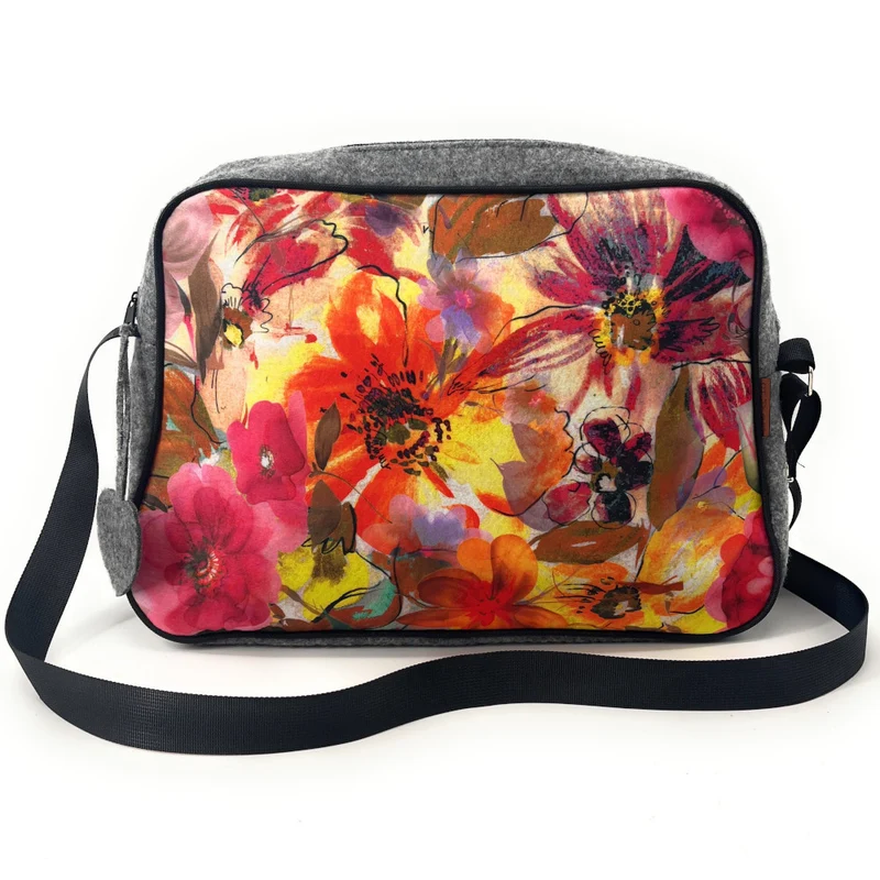 Sac bowling en feutrine écologique imprimée GARDEN Gris clair