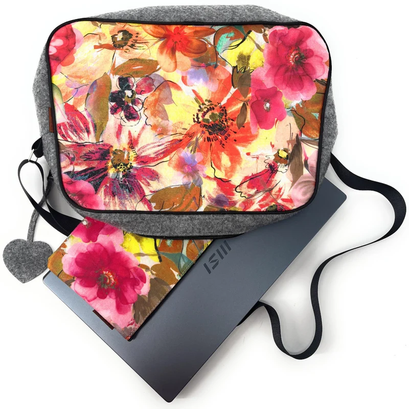 Sac bowling en feutrine écologique imprimée GARDEN Gris clair