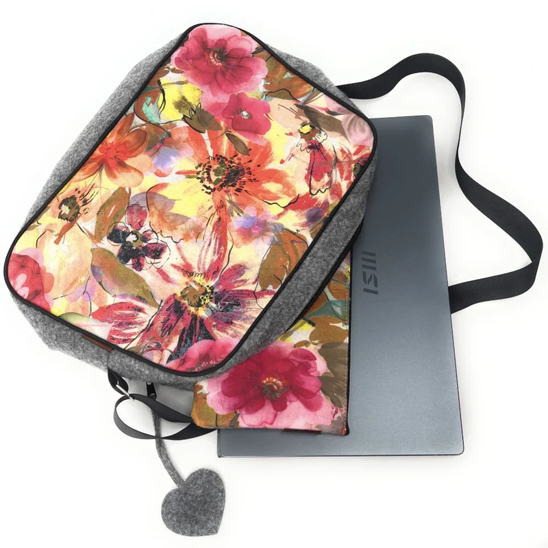 Sac bowling en feutrine écologique imprimée GARDEN Gris clair