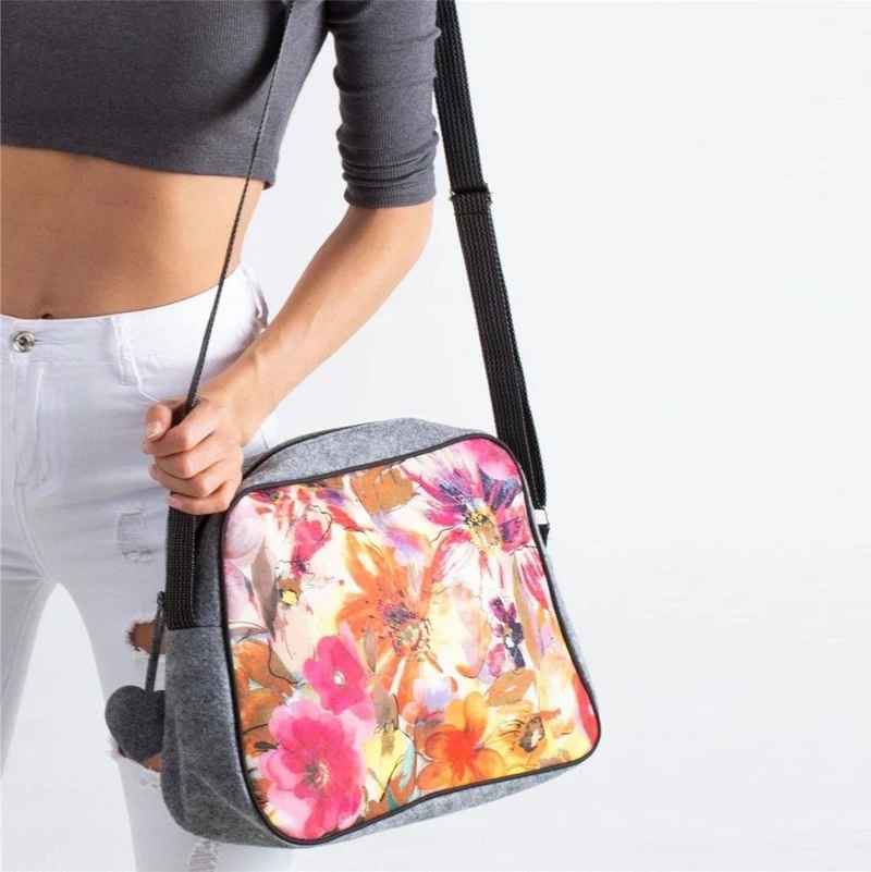 Sac bowling en feutrine écologique imprimée GARDEN Gris clair