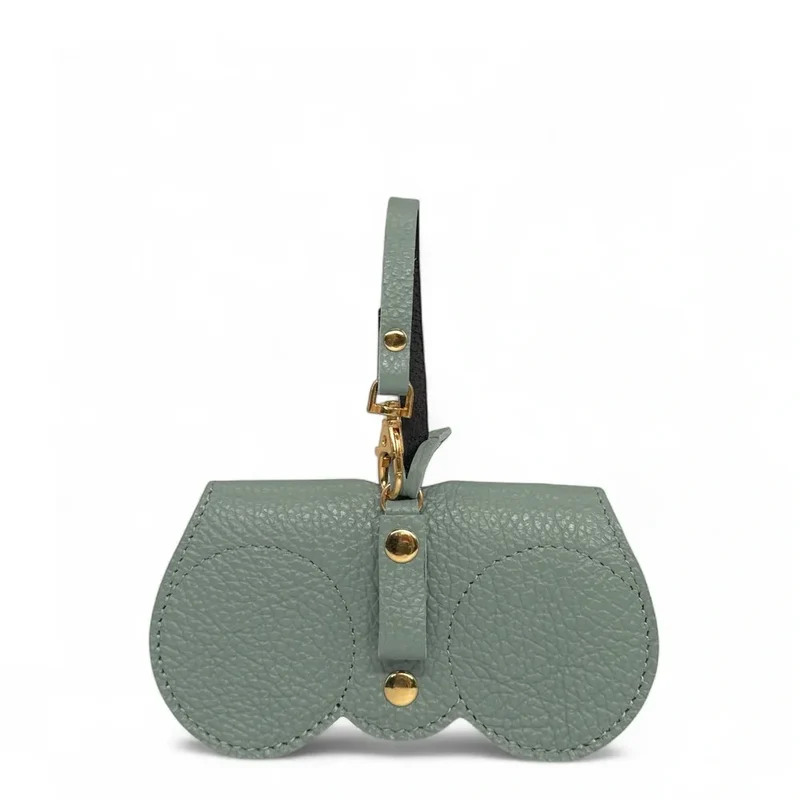 Etui à lunettes en cuir grainé PEANUT Vert pastel
