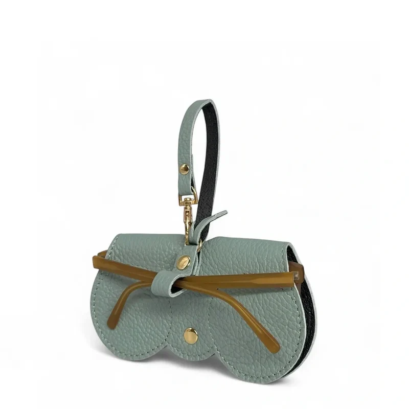 Etui à lunettes en cuir grainé PEANUT Vert pastel