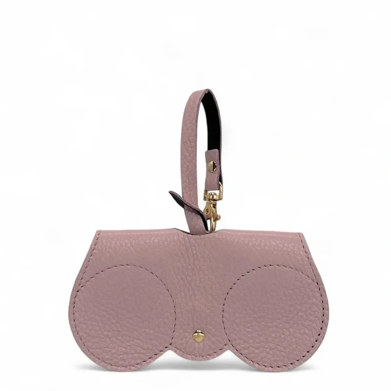 Etui à lunettes en cuir grainé PEANUT Rose poudre