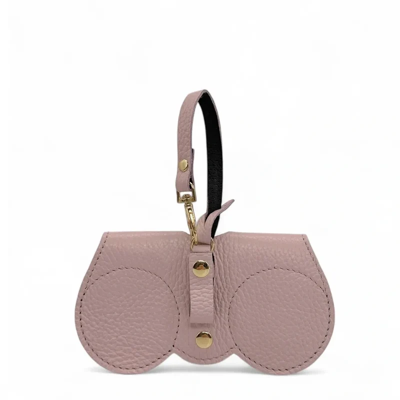Etui à lunettes en cuir grainé PEANUT Rose poudre