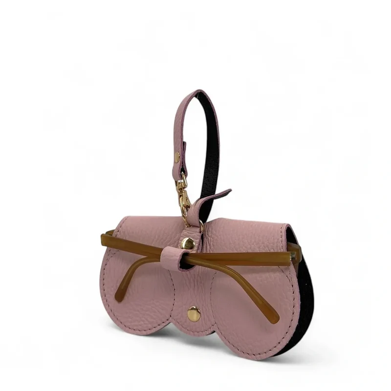 Etui à lunettes en cuir grainé PEANUT Rose poudre
