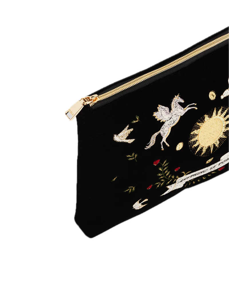 Black Celestial Velvet Embroidered Pouch