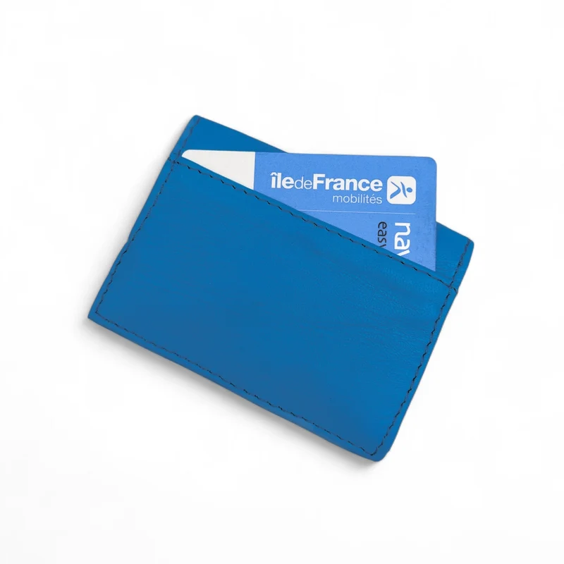 Porte-cartes en cuir lisse IMPRESSION Bleu cobalt