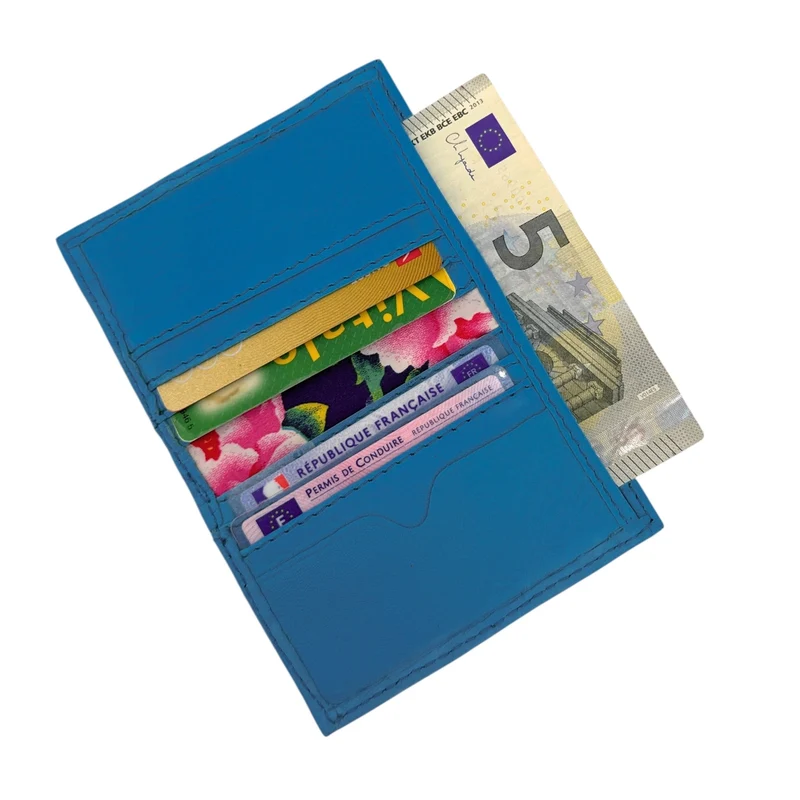 Porte-cartes en cuir lisse IMPRESSION Bleu cobalt