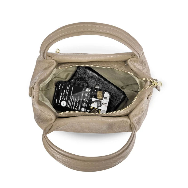 Sac à main en cuir grainé BUBBLE Taupe