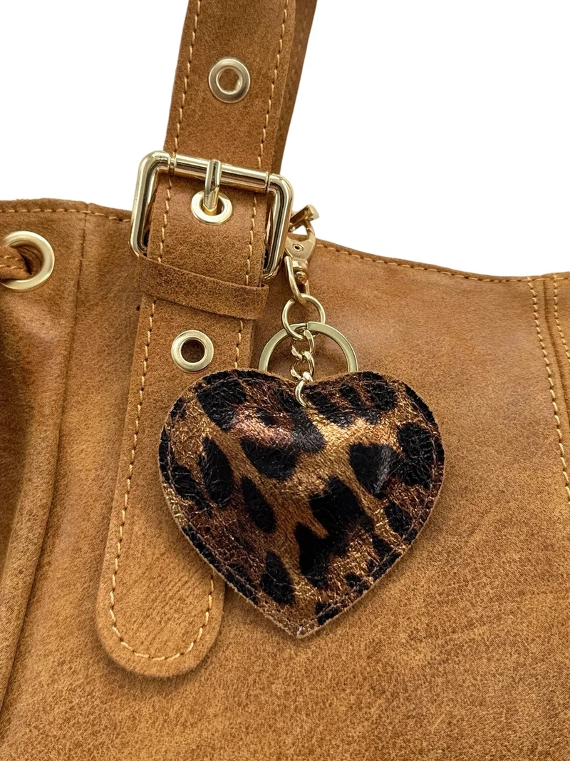 Porte-clés en cuir irisé COEUR GOLD Léopard