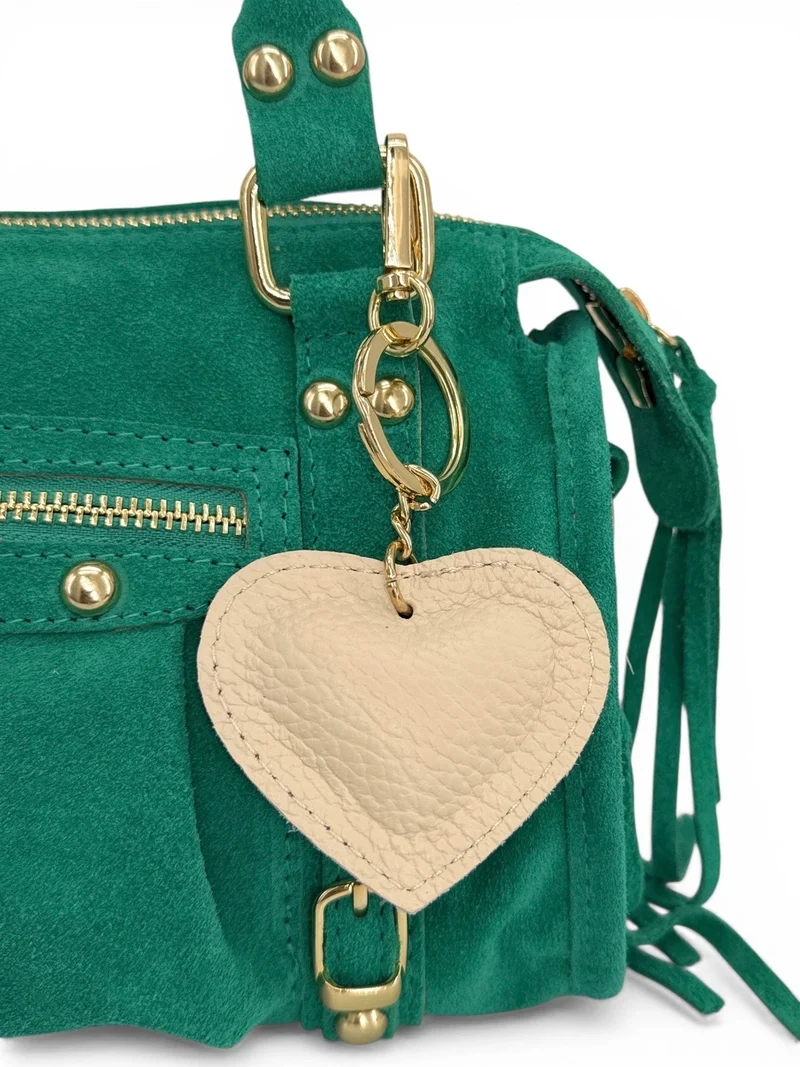 Porte-clés en cuir grainé COEUR GOLD Beige crème