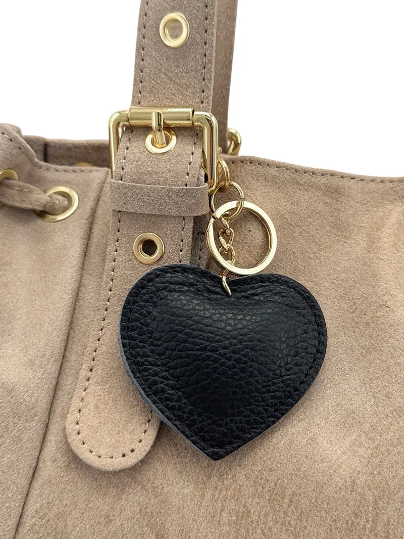 Porte-clés en cuir grainé COEUR GOLD Noir