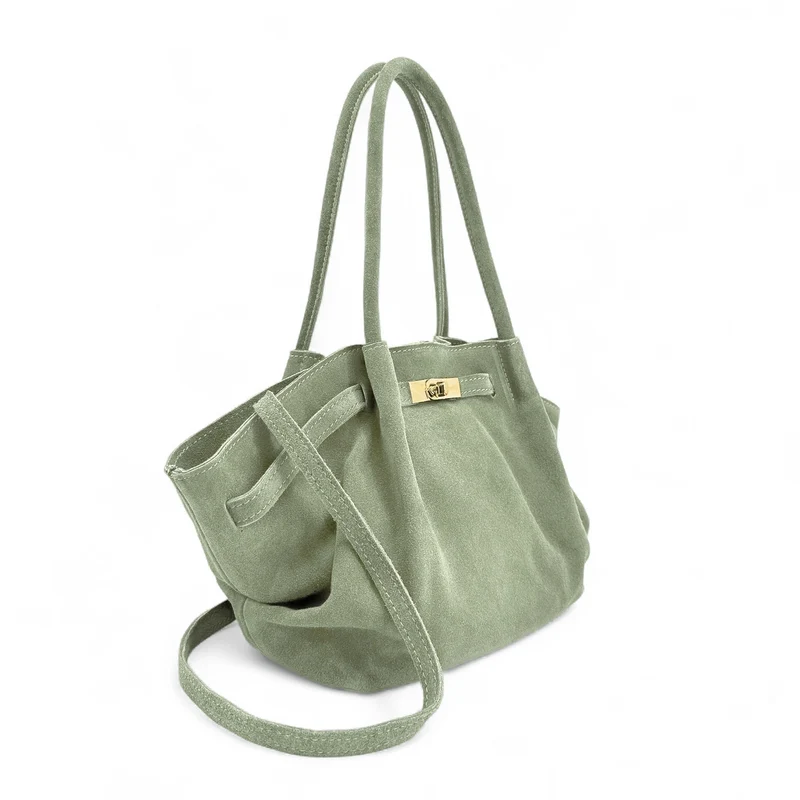 Sac cabas loose en daim ALANA Vert amande