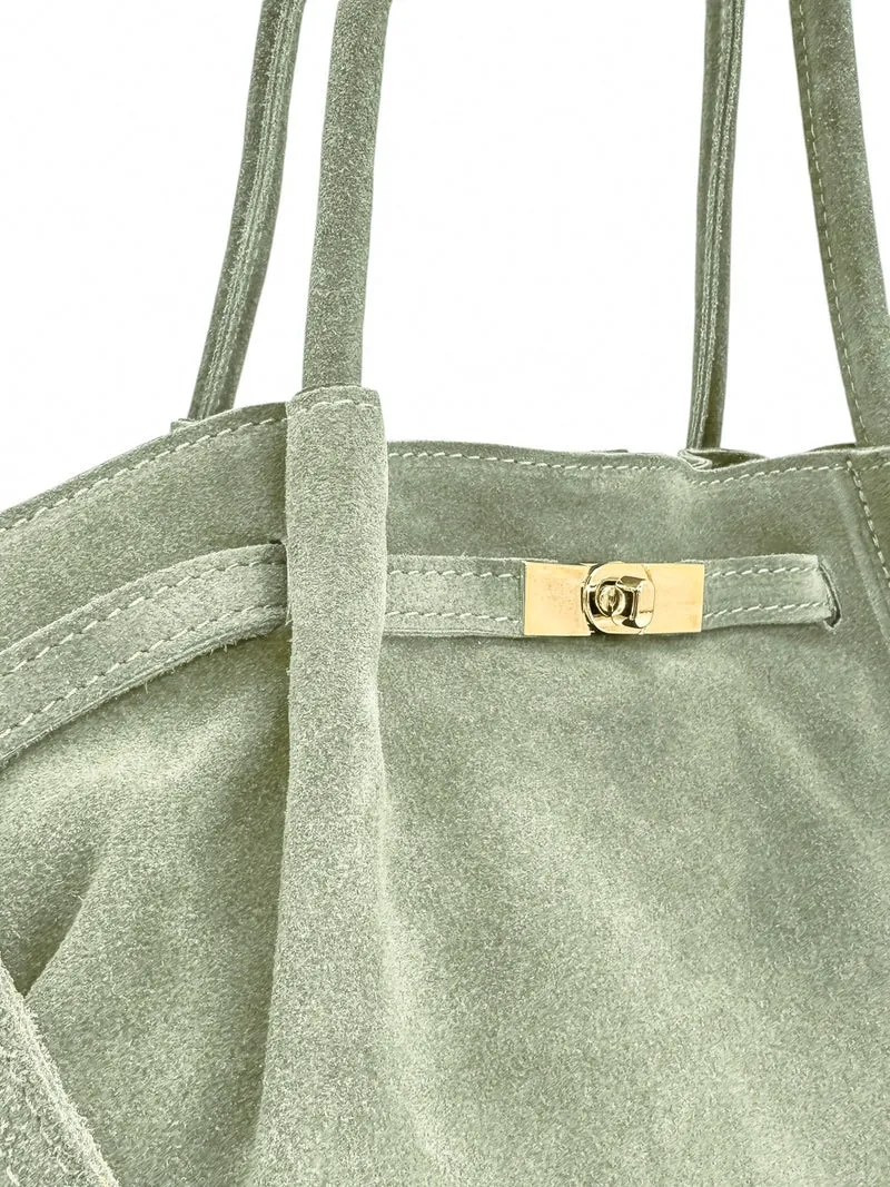 Sac cabas loose en daim ALANA Vert amande