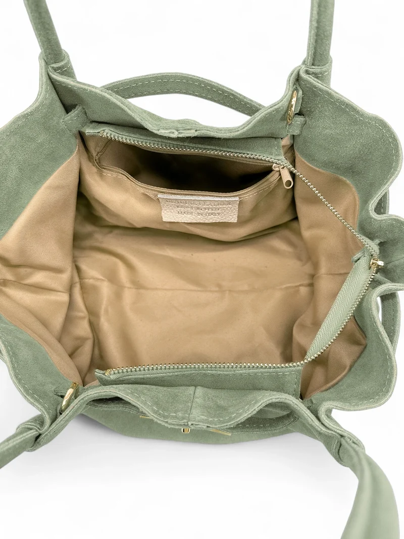 Sac cabas loose en daim ALANA Vert amande