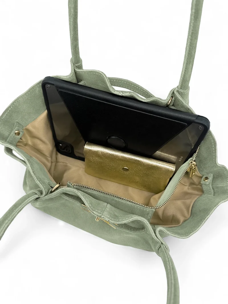 Sac cabas loose en daim ALANA Vert amande