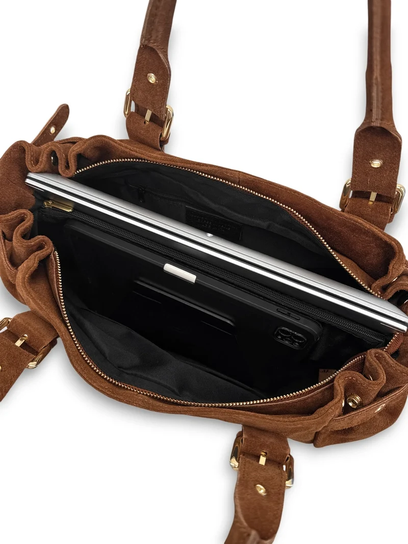 Sac bowling en daim NEW PRINCESS SUEDE XL Marron cannelle