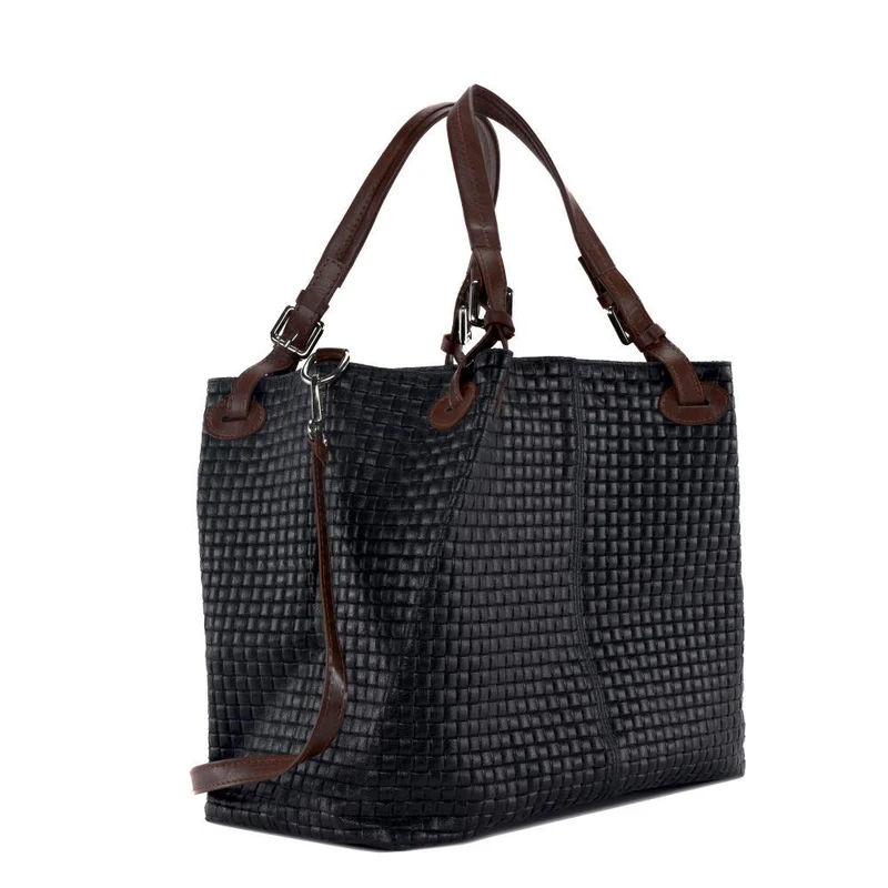 Sac à main en cuir embossé tressage MALLARME Noir