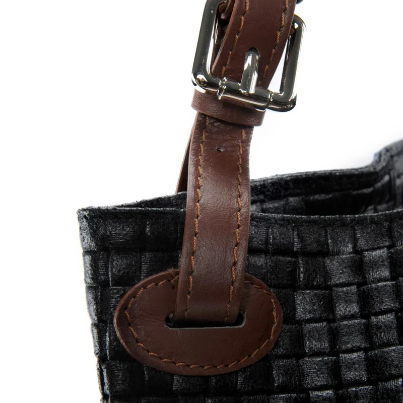 Sac à main en cuir embossé tressage MALLARME Noir