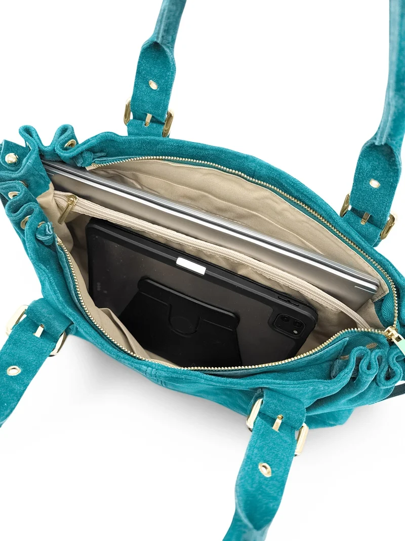 Sac bowling en daim PRINCESSE SUEDE XL Bleu turquoise