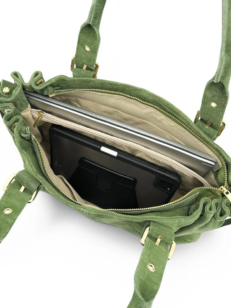 Sac bowling en daim PRINCESSE SUEDE XL Vert sauge