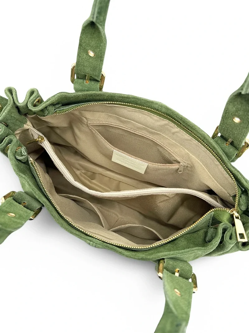Sac bowling en daim PRINCESSE SUEDE XL Vert sauge