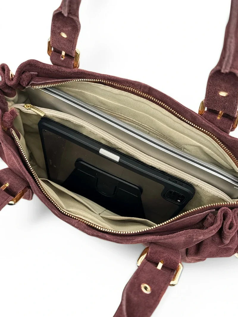 Sac bowling en daim PRINCESSE SUEDE XL Prune