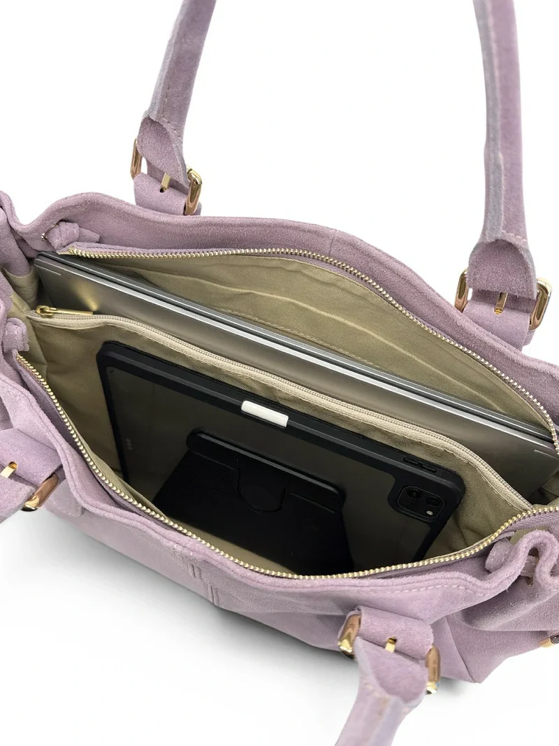 Sac bowling en daim PRINCESSE SUEDE XL Rose Lilas