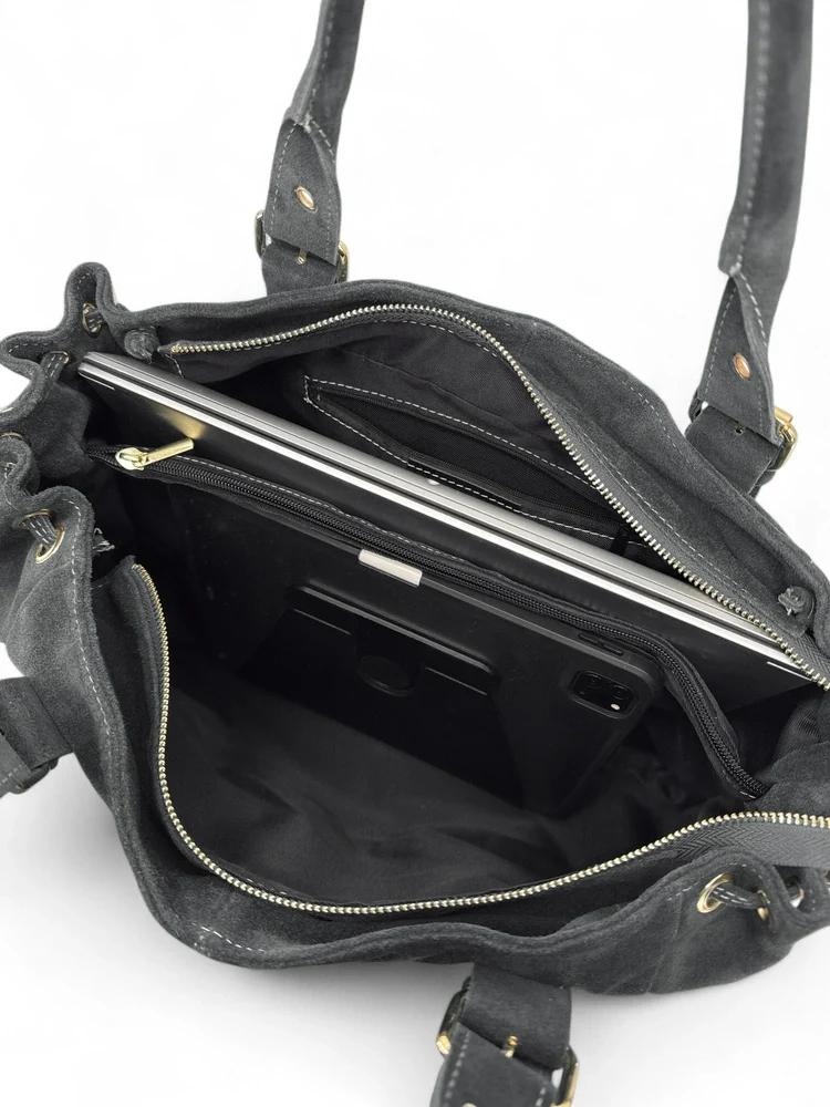 Sac bowling en daim PRINCESSE SUEDE XL Gris foncé