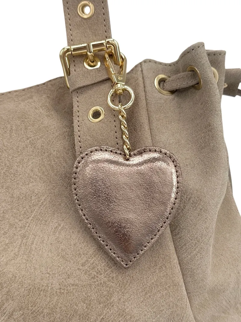 Porte-clés en cuir irisé COEUR Champagne