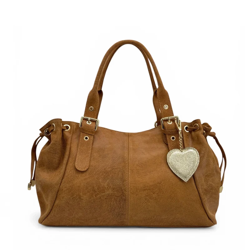 Porte-clés en cuir irisé COEUR Or pâle