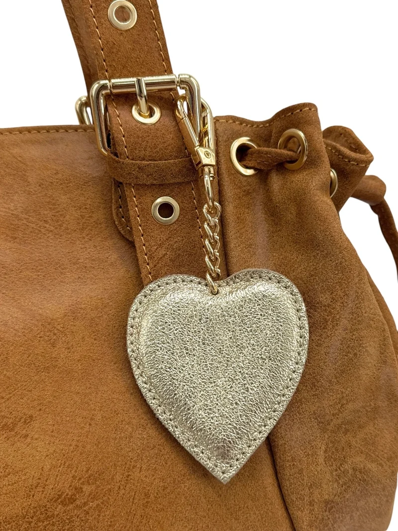 Porte-clés en cuir irisé COEUR Or pâle