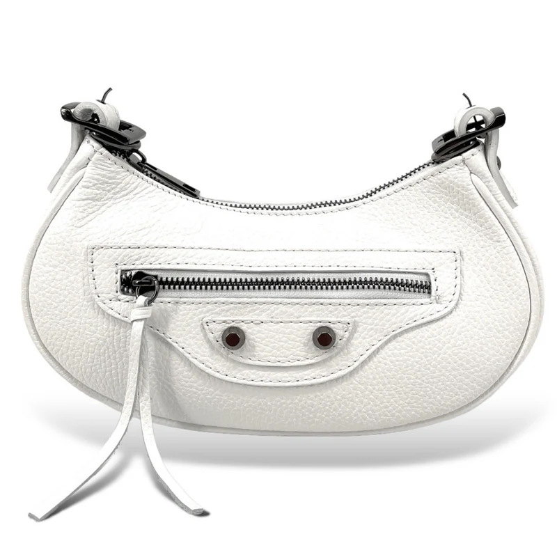 Sac à main demi-lune en cuir grainé LUNA PARK Blanc