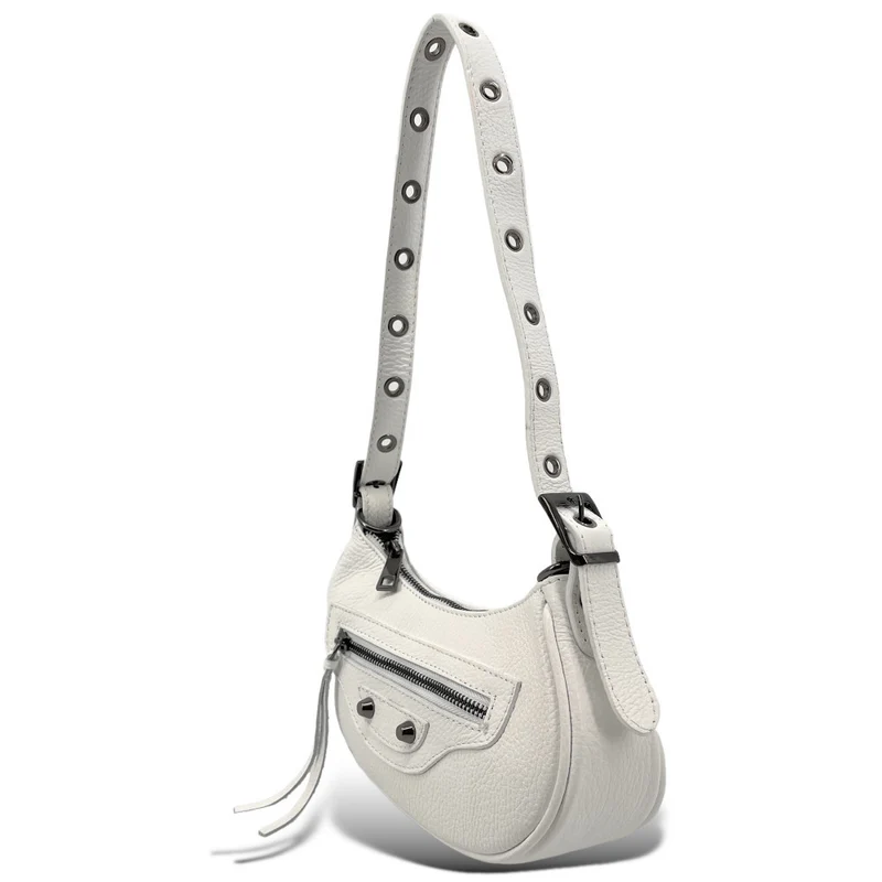Sac à main demi-lune en cuir grainé LUNA PARK Blanc
