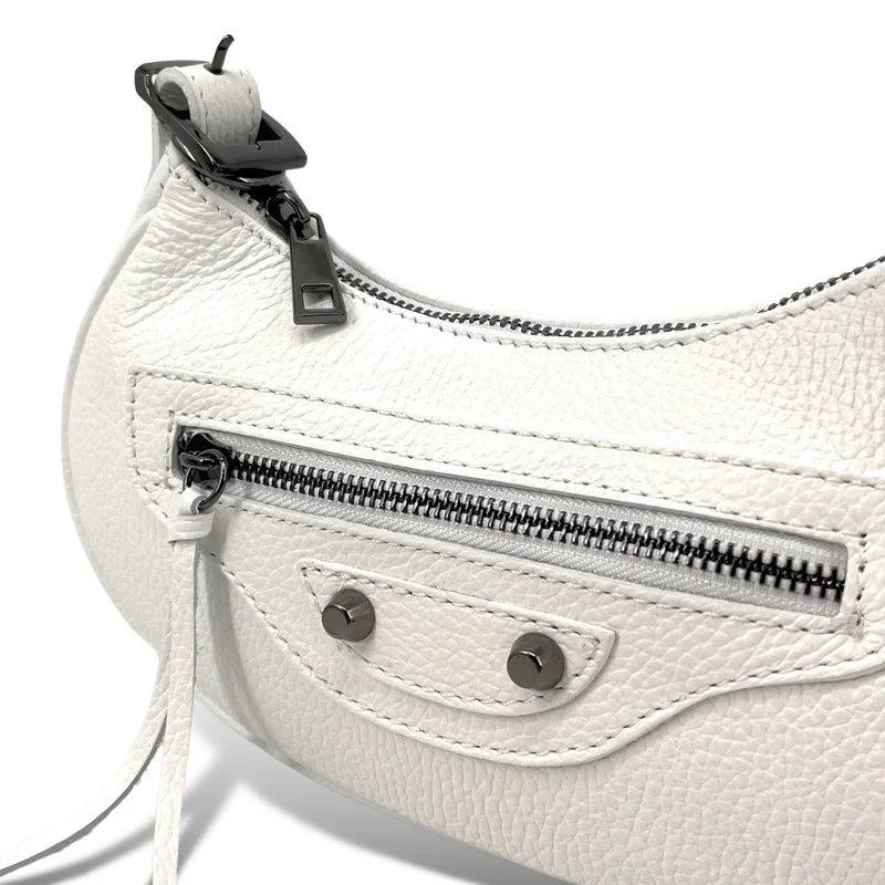 Sac à main demi-lune en cuir grainé LUNA PARK Blanc
