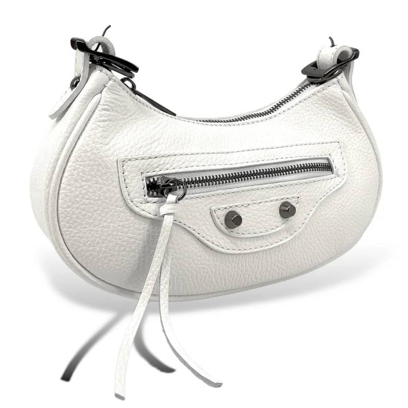 Sac à main demi-lune en cuir grainé LUNA PARK Blanc
