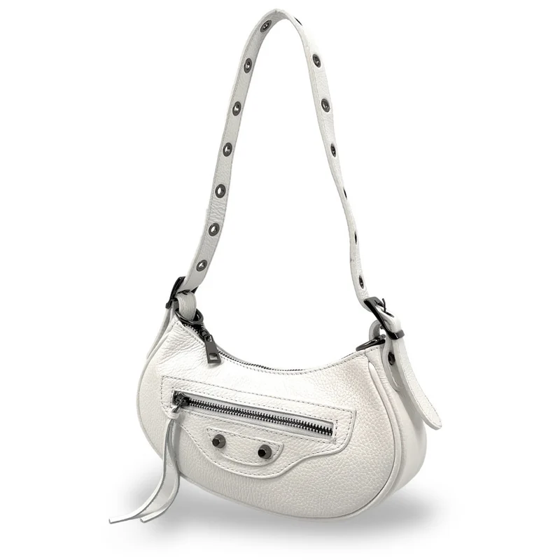 Sac à main demi-lune en cuir grainé LUNA PARK Blanc