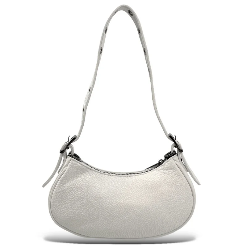 Sac à main demi-lune en cuir grainé LUNA PARK Blanc