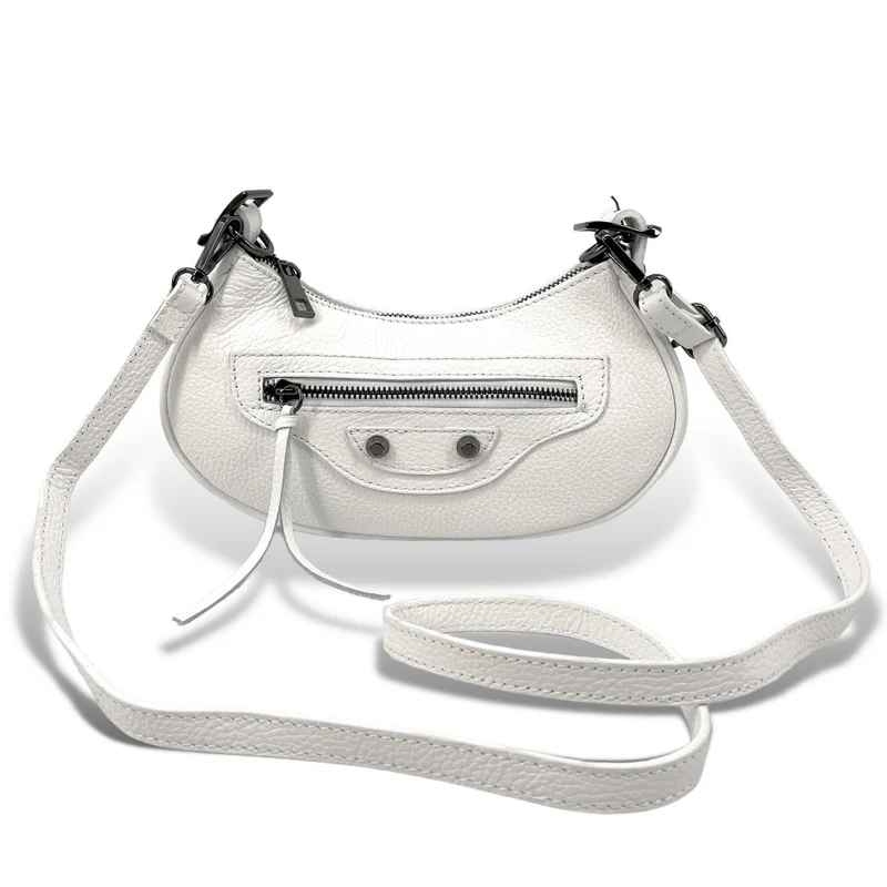 Sac à main demi-lune en cuir grainé LUNA PARK Blanc