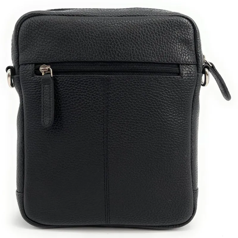Sacoche homme à bandoulière en cuir grainé PETE Noir