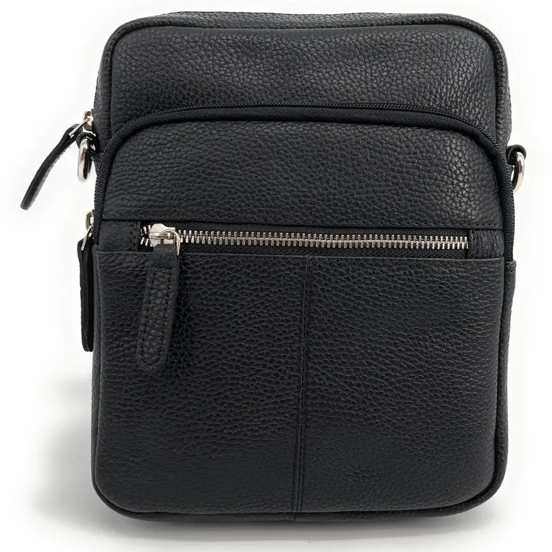 Sacoche homme à bandoulière en cuir grainé PETE Noir