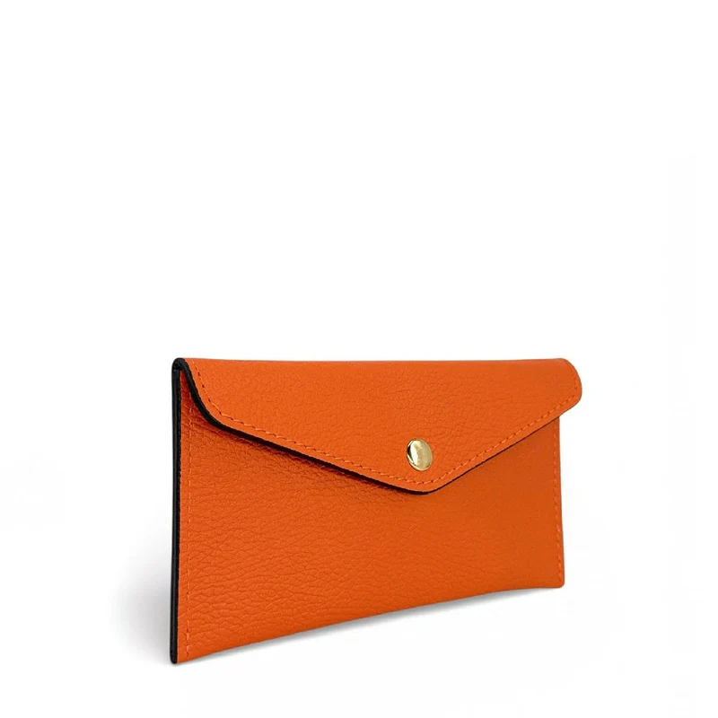 Pochette enveloppe en cuir grainé CLOE Orange
