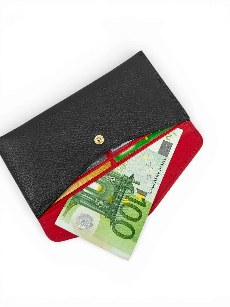 Pochette enveloppe en cuir grainé CLOE Noir
