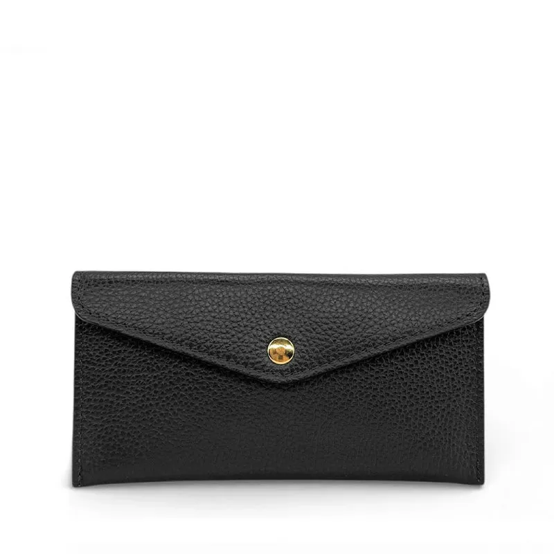 Pochette enveloppe en cuir grainé CLOE Noir