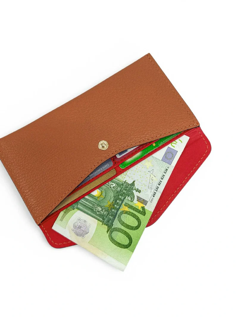 Pochette enveloppe en cuir grainé CLOE Camel