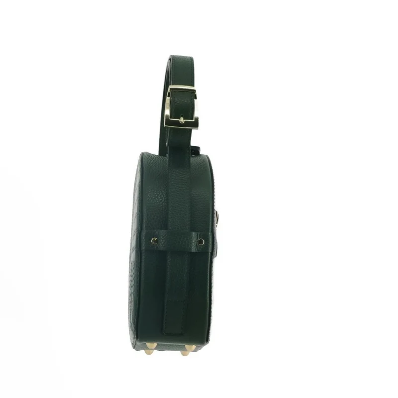 Sac rond à bandoulière en cuir façon croco DRUM Vert forêt
