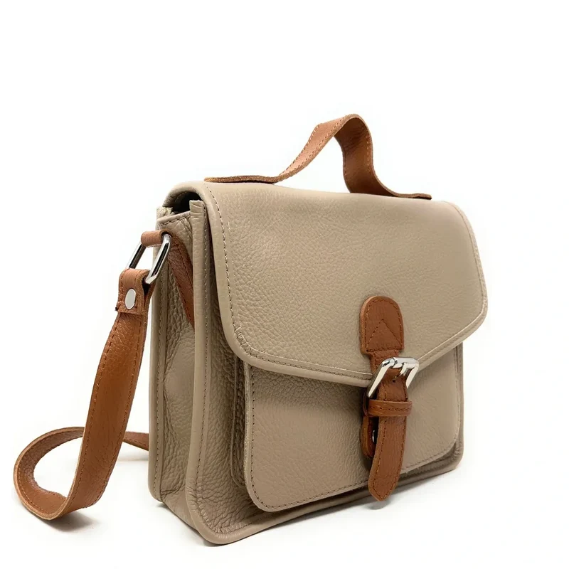 Sac cartable en cuir grainé CALVI Taupe