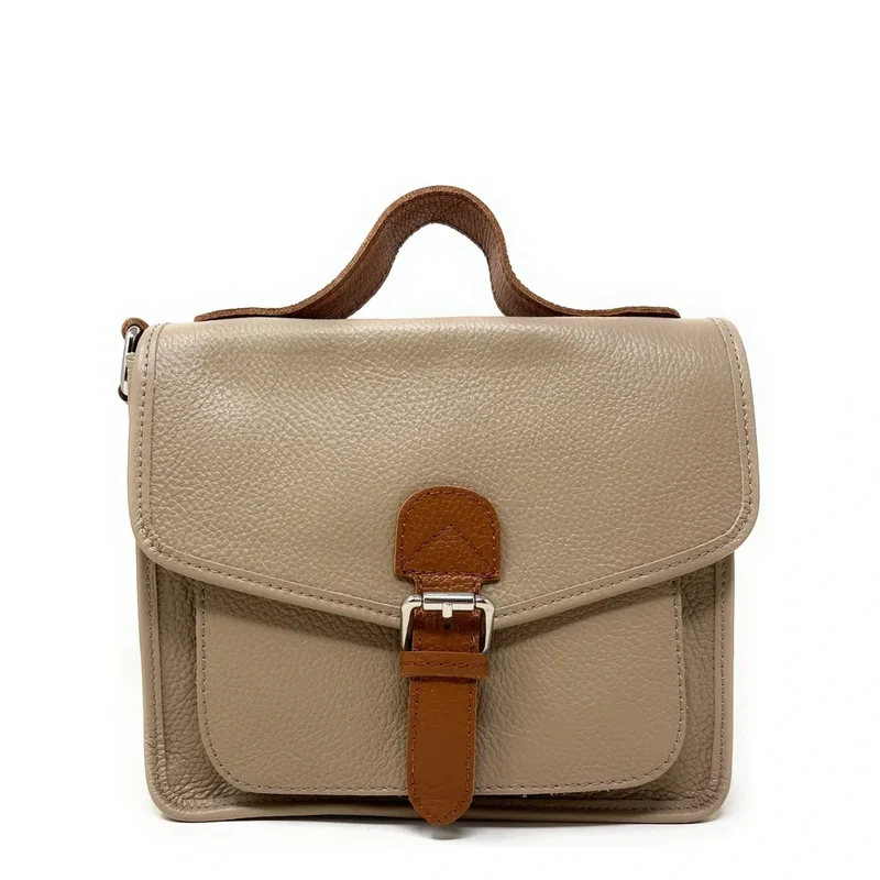 Sac cartable en cuir grainé CALVI Taupe
