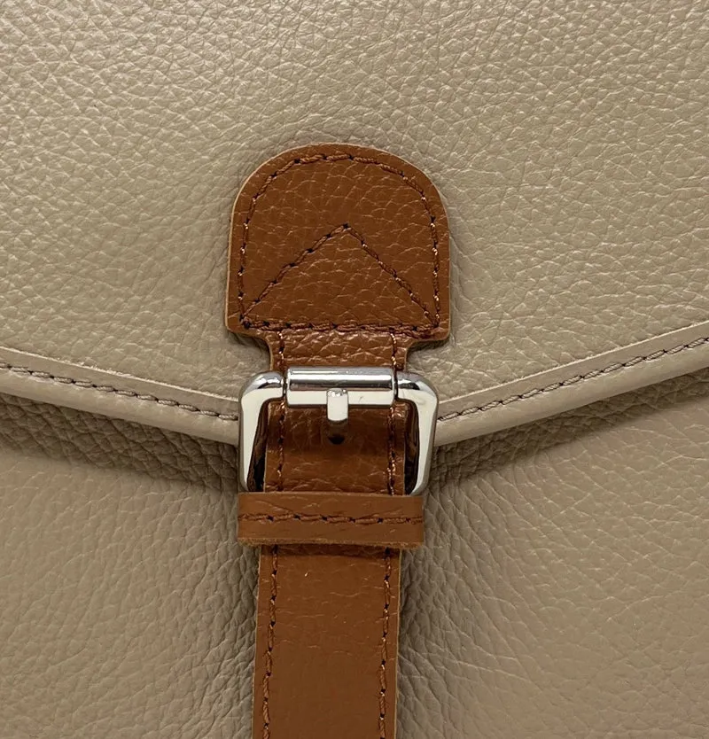 Sac cartable en cuir grainé CALVI Taupe